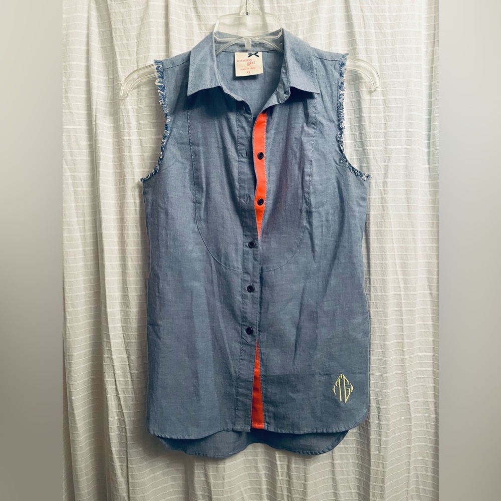 Denim Frayed Sleeveless Button Down